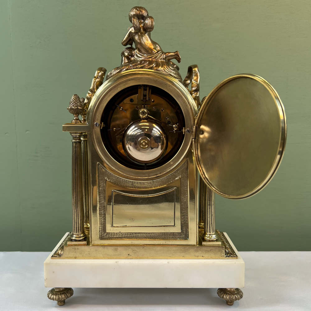 gilt brass and marble clock garniture