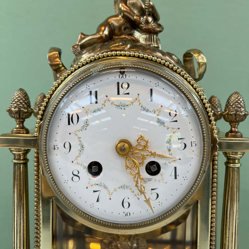 gilt brass and marble clock garniture