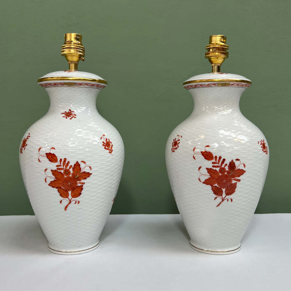 herend apponyi orange pair of lamps