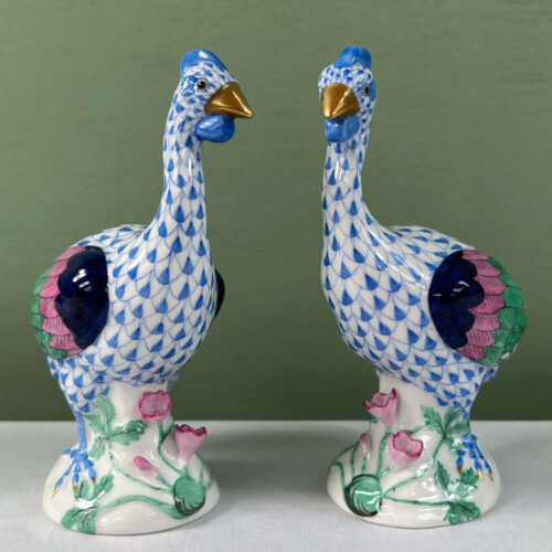 herend pair of blue guinea fowl