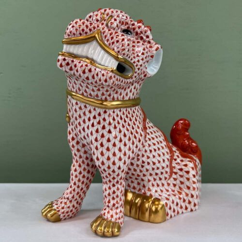 herend red fishnet foo dog