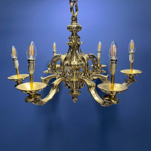 brass chandelier with six arms