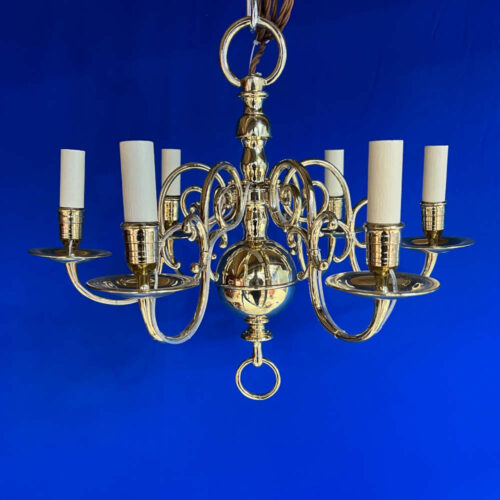 brass six light chandelier