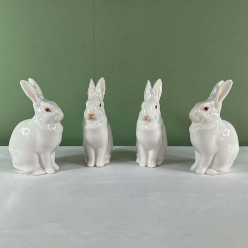 herend set of 4 white rabbits