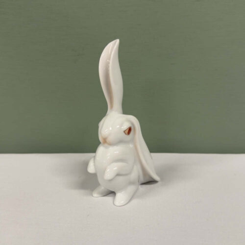 herend white rabbit with ear raised