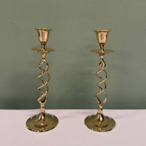 pair of brass barley twist candlesticks