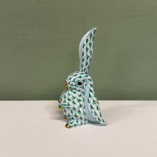 herend green rabbit with ear raised